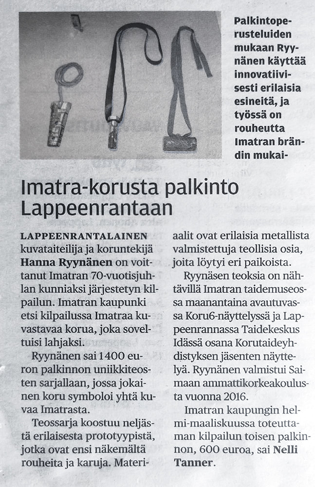 Article related to Imatra - A City like Piece of Jewellery project, Finnish magazine Etelä-Saimaa